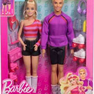 Mattel Barbie 65th Anniversary Fashionistas Set with 2 Roller-Skating Fashion Dolls and 6 Accessories for Kids.