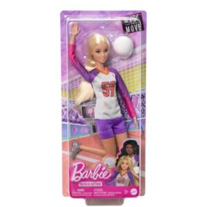 Mattel Barbie Doll and Accessories | Made to Move Career Volleyball Player Doll with Uniform and Ball For Kids.
