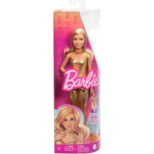 Mattel Barbie Fashionistas Doll | Petite Body Type with Blonde Wavy Hair, Golden Jumpsuit and Accessories For Kids | 3+ Years.