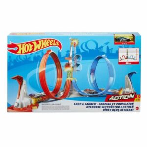 Mattel Hot Wheels Loop and Launch Track Set for Kids | Adjustable 2-Foot-Tall Winner S Cage, Spiral Loop, and Point Panels | 5+ Years