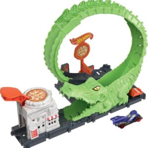 Mattel Hot Wheels Toy Car Track Set Gator Loop Attack Playset | Pizza Place with 1:64 Scale Car For Kids | 4+ Years