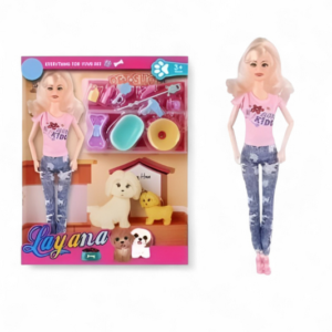 Baby Pink - Barbie Doll House Playset with Dogs| Barbie Inspired Petsito Doll with 2 Puppies & Grooming Accessories | Fun Girl Toy Gift LMI12737.