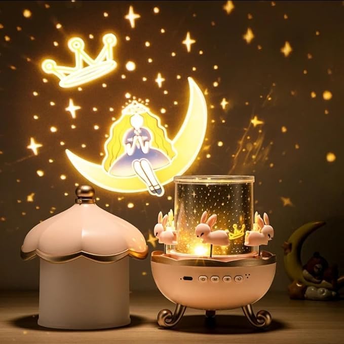 Rotating Cabin Star Projector Lamp for Kids & Baby | 12 Film Night Light Projector with Soothing Music & Rotation - Image 6