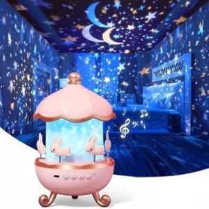 Rotating Cabin Star Projector Lamp for Kids & Baby | 12 Film Night Light Projector with Soothing Music & Rotation