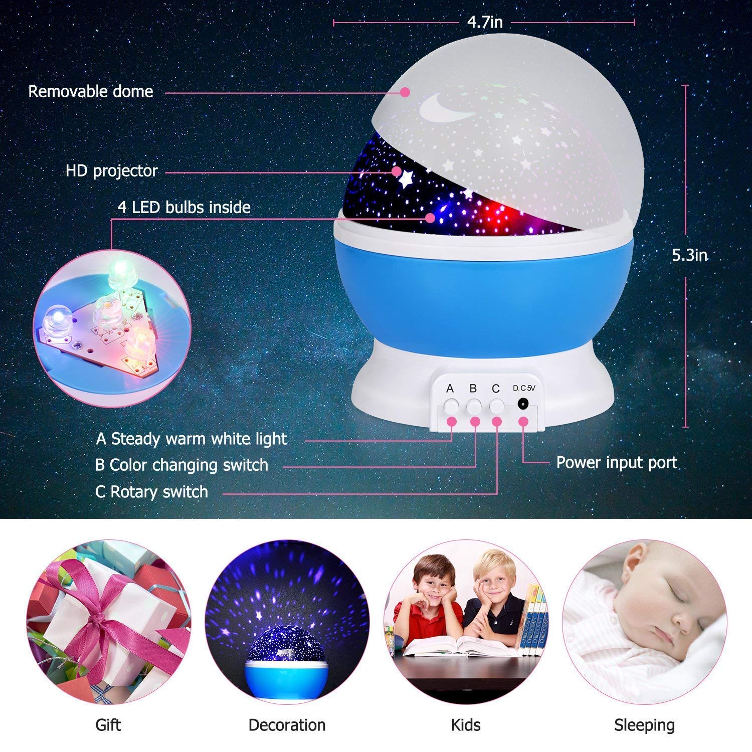 Star Master Projector Night Light – Romantic LED Galaxy Lamp with USB Power, Colorful Rotating Sky Projection for Bedroom, Kids & Home Décor - Image 4