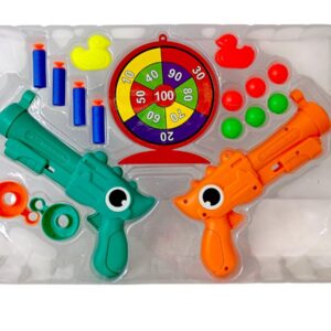 2 in 1 Dinosaur Shaped Soft Shot Double Gun Set | Soft Foam Bullets and Small Balls Set For Kids | 3+ Years.