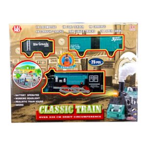 Luminoso Battery Operated 25 Pcs ‘Classic Vintage Train’ | Over 330cm Orbit Circumference With Realistic Train Sound and Smoke Toy Train For Kids | 3+ Years