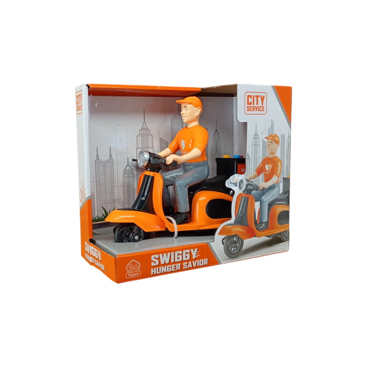 City Service Food Delivery Rider Boy | Friction Series With Light , Sound And Battery For Kids | 3+Years