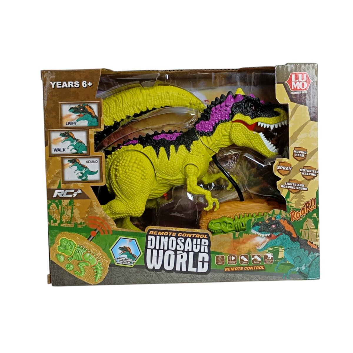 Dinosaur World Remote Control Walking Dinosaur Toy with Moving Head, Spray, Lights And Roaring Sound | Motorized Realistic Dino Toy for Kids | 6+ Years