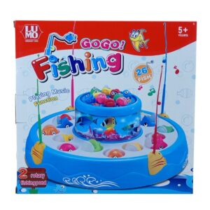 Electric Rotating Magnetic Gogo Fishing Game | 26 Pieces of Fish, 2 Rotary Ponds, 4 Pods | Music and Light Function | Fun Toy for Kids | 5+ Years