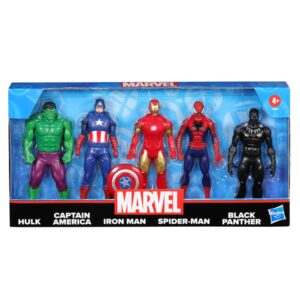 Marvel 6-Inch Hulk Captain America Iron Man Spider-Man Black Panther Action Figure Set – Ultimate Articulated Superhero Toys for Kids 4+