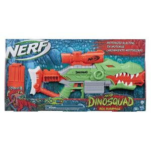 Hasbro Nerf Dino Squad Rex-Rampage Motorized Dart Blaster | 10-Dart Clip, 20 Official Nerf Darts, 10-Dart Storage For Kids | 8+ Years.