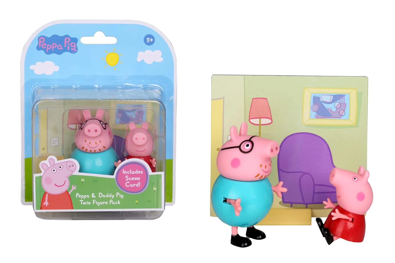 Hasbro Peppa Pig and Daddy Pig Twin Figure Fun Pack – 2 Poseable Figures with Scene Card, Preschool Toy for Kids 3+ Years
