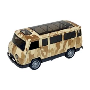 Military Print Minibus Die Cast Toy – Ultimate 1:36 Scale Pull Back Action, Opening Doors, Durable Model for Kids Aged 3+ | Fun and Imaginative Play