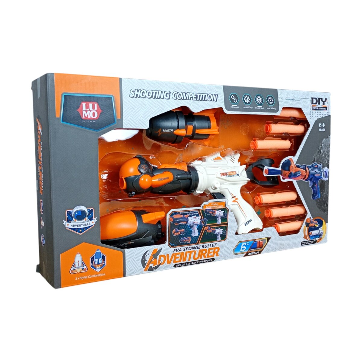 Luminoso EVA Sponge Bullet Adventurer Shooting Gun | Ultimate Space Alliance Toy | 3x Style Combinations for Kids 6+ Years