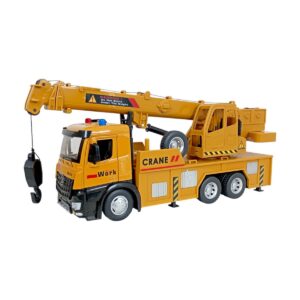 Metal Die-Cast Construction Crane Truck | Realistic Scale Model with Light, Sound, Openable Door And Movable Crane Arm | Educational Building Site Toy for Kids 3+ Years